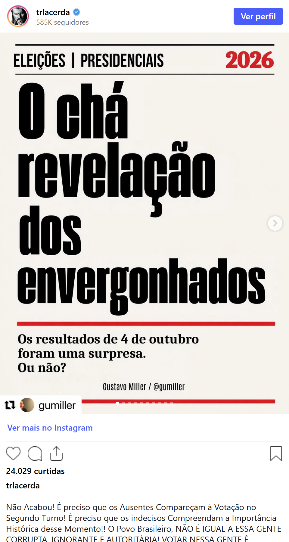 Print arquivado do post de Thiago Lacerda em 05/10/2026
