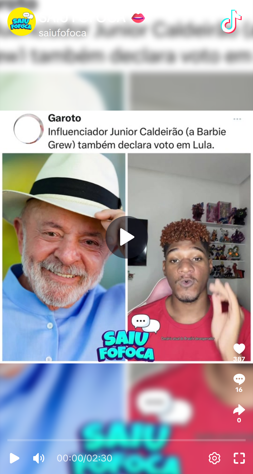 Print arquivado do post de Júnior Caldeirão (Barbie Grew) em 06/10/2026