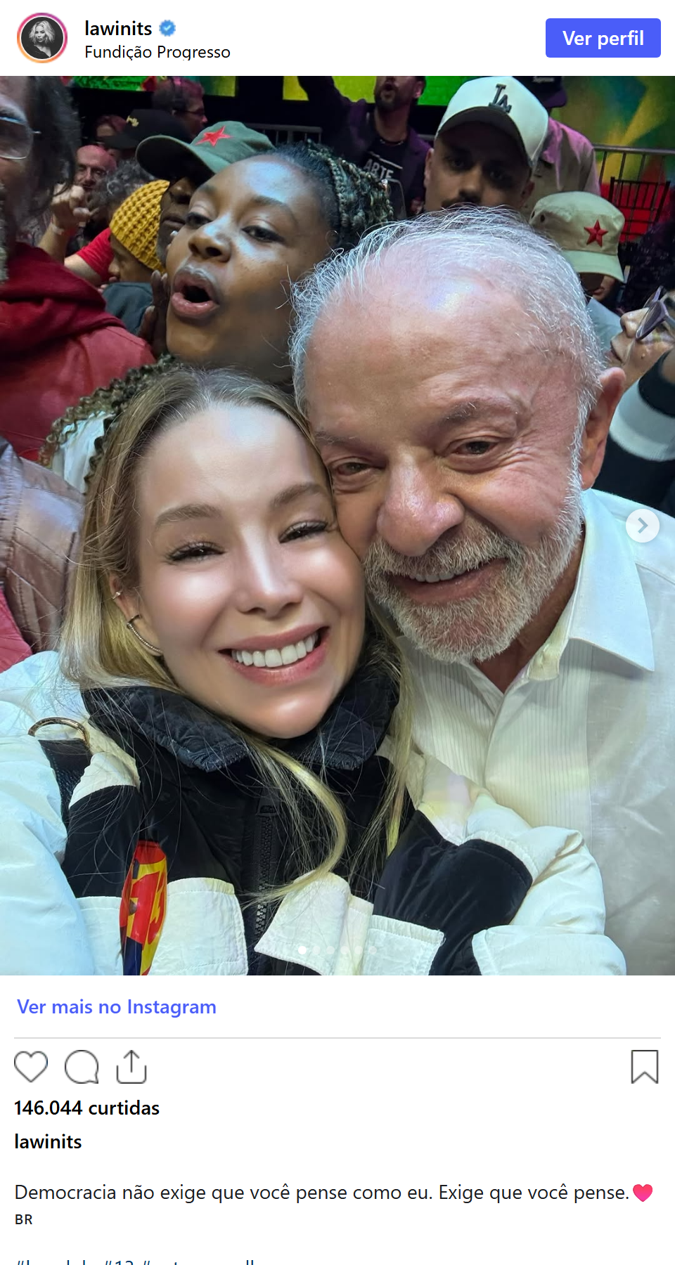 Print arquivado do post de Danielle Winits em 04/10/2026