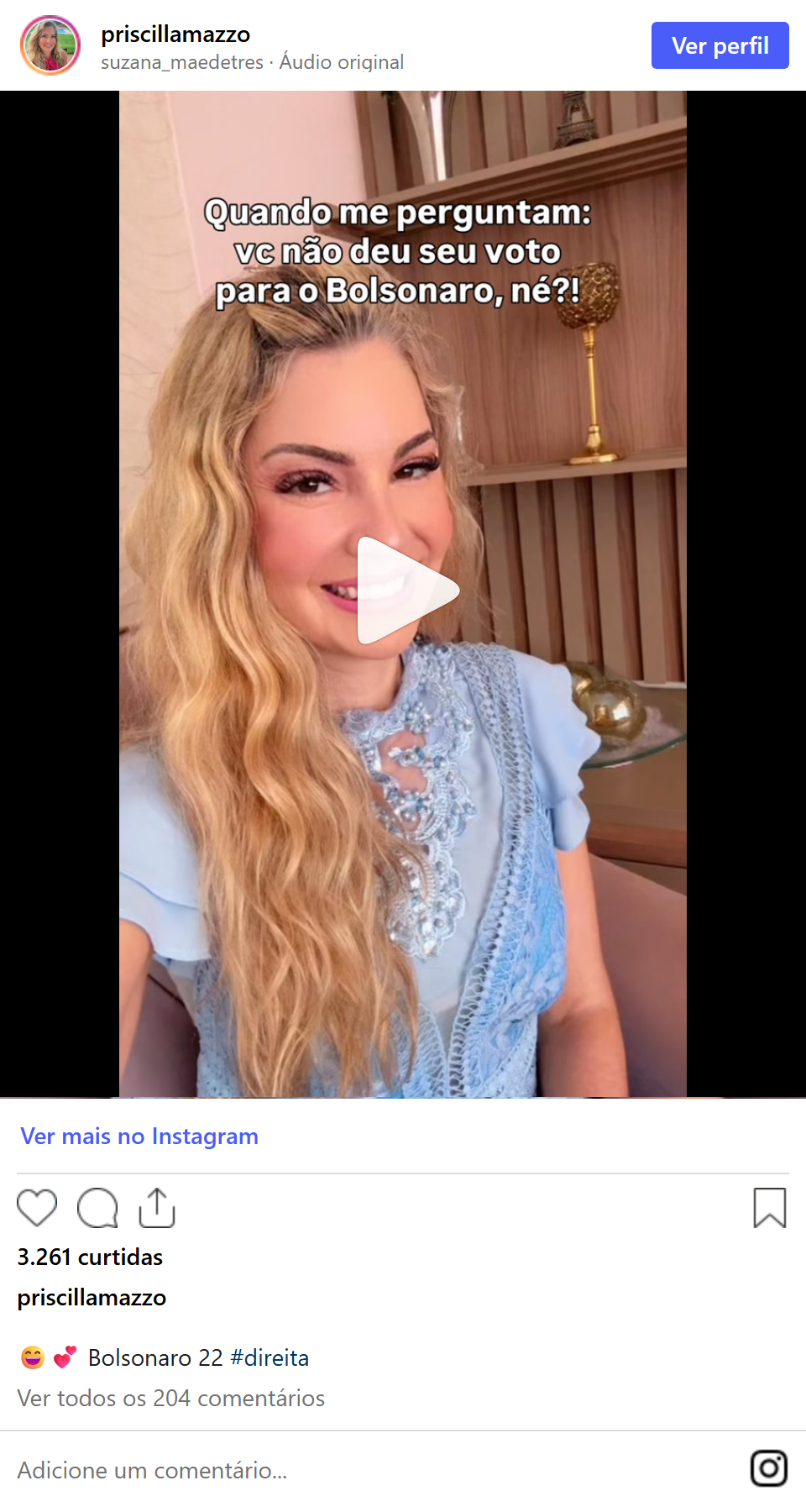 Print arquivado do post de Priscilla Mazzo em 06/10/2026
