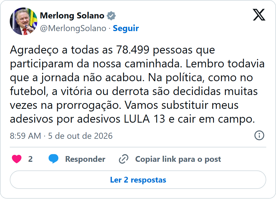 Print arquivado do post de Merlong Solano em 05/10/2026