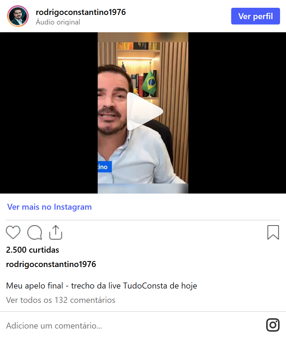 Print arquivado do post de Rodrigo Constantino em 02/10/2026