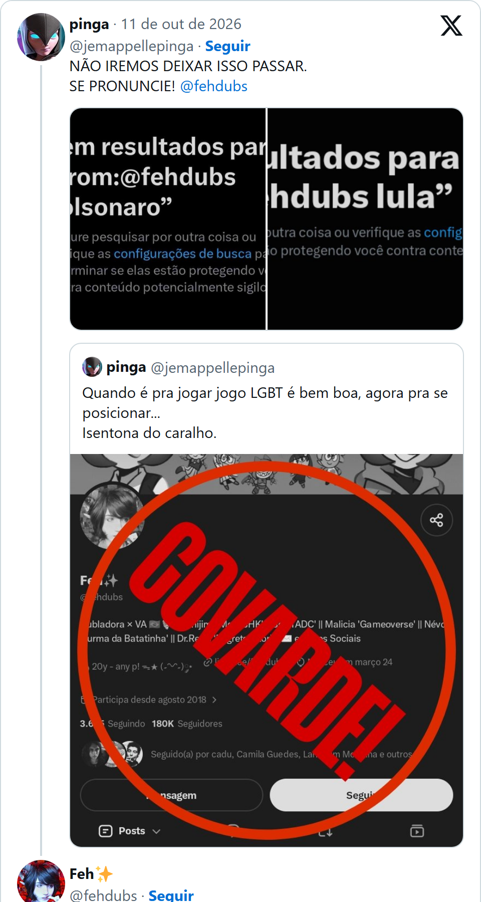Print arquivado do post de Feh Dubs em 11/10/2026