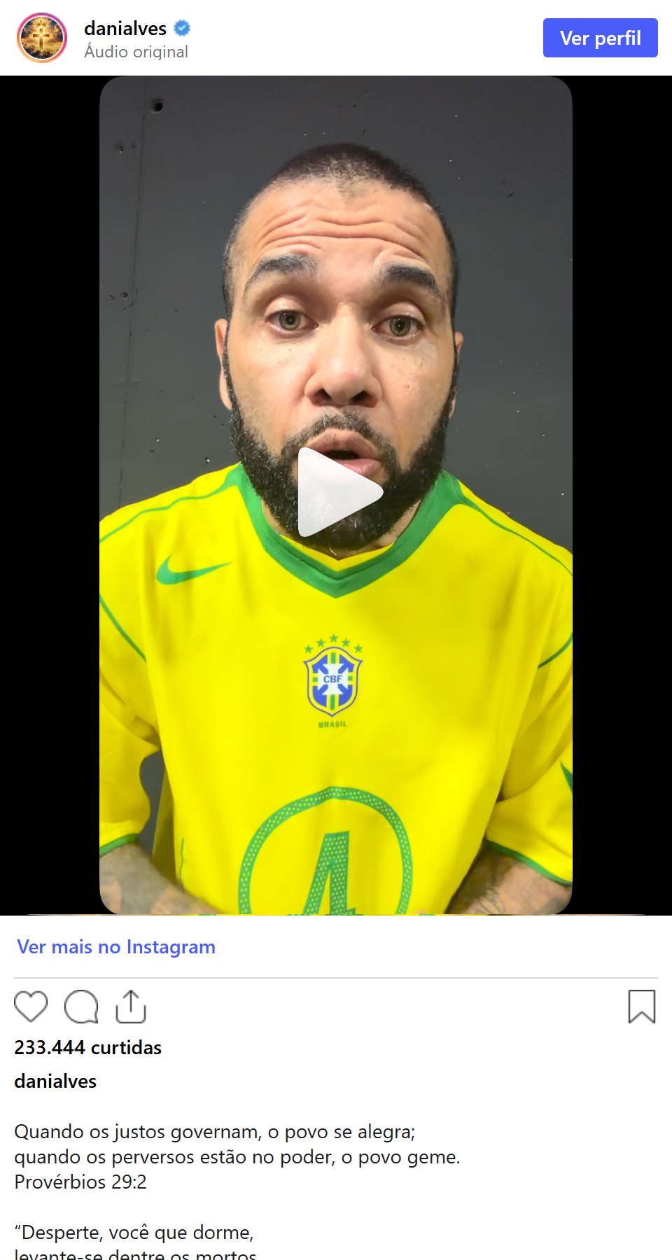 Print arquivado do post de Daniel Alves em 05/10/2026