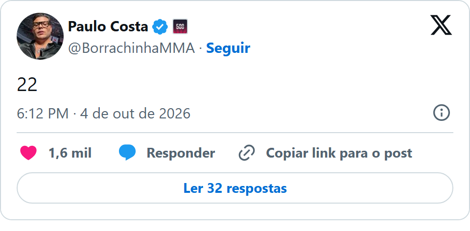 Print arquivado do post de Paulo Costa (Borrachinha) em 04/10/2026