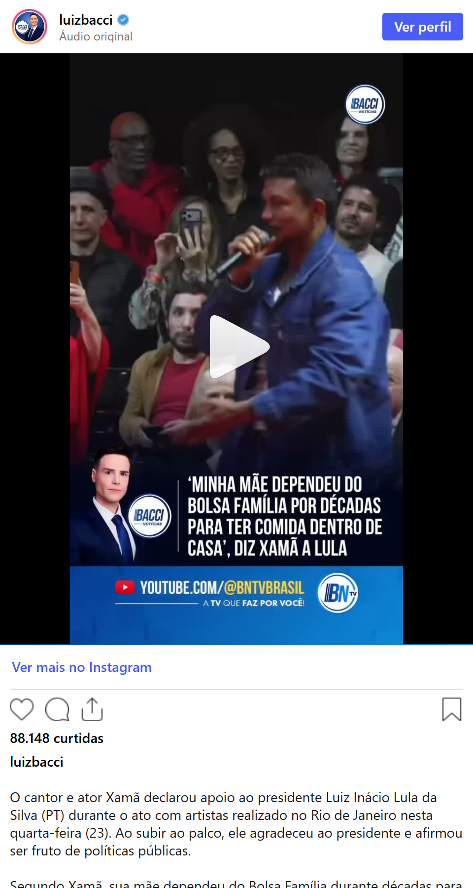 Print arquivado do post de Xamã em 24/09/2026