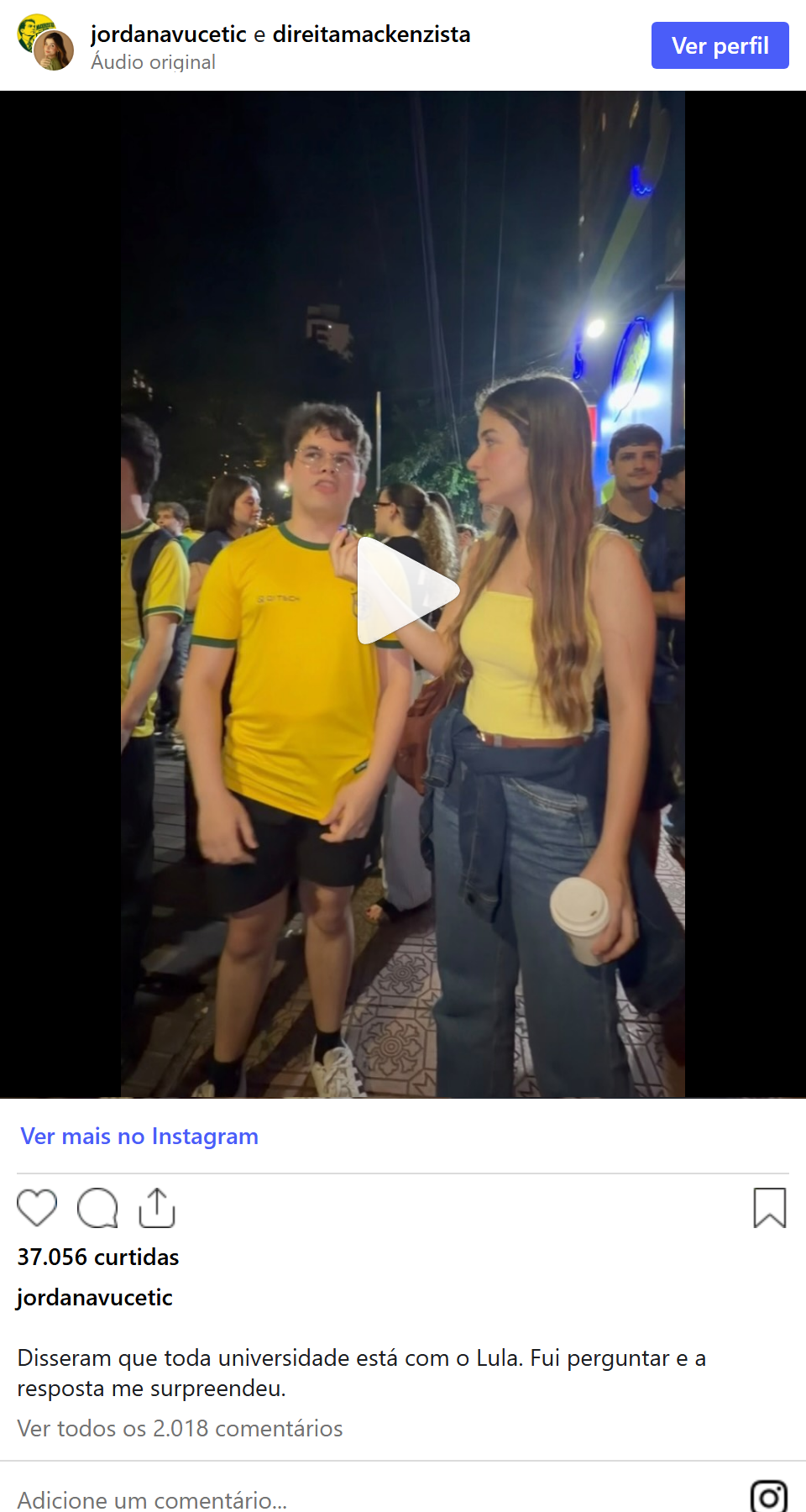 Print arquivado do post de Jordana Vucetic em 08/10/2026