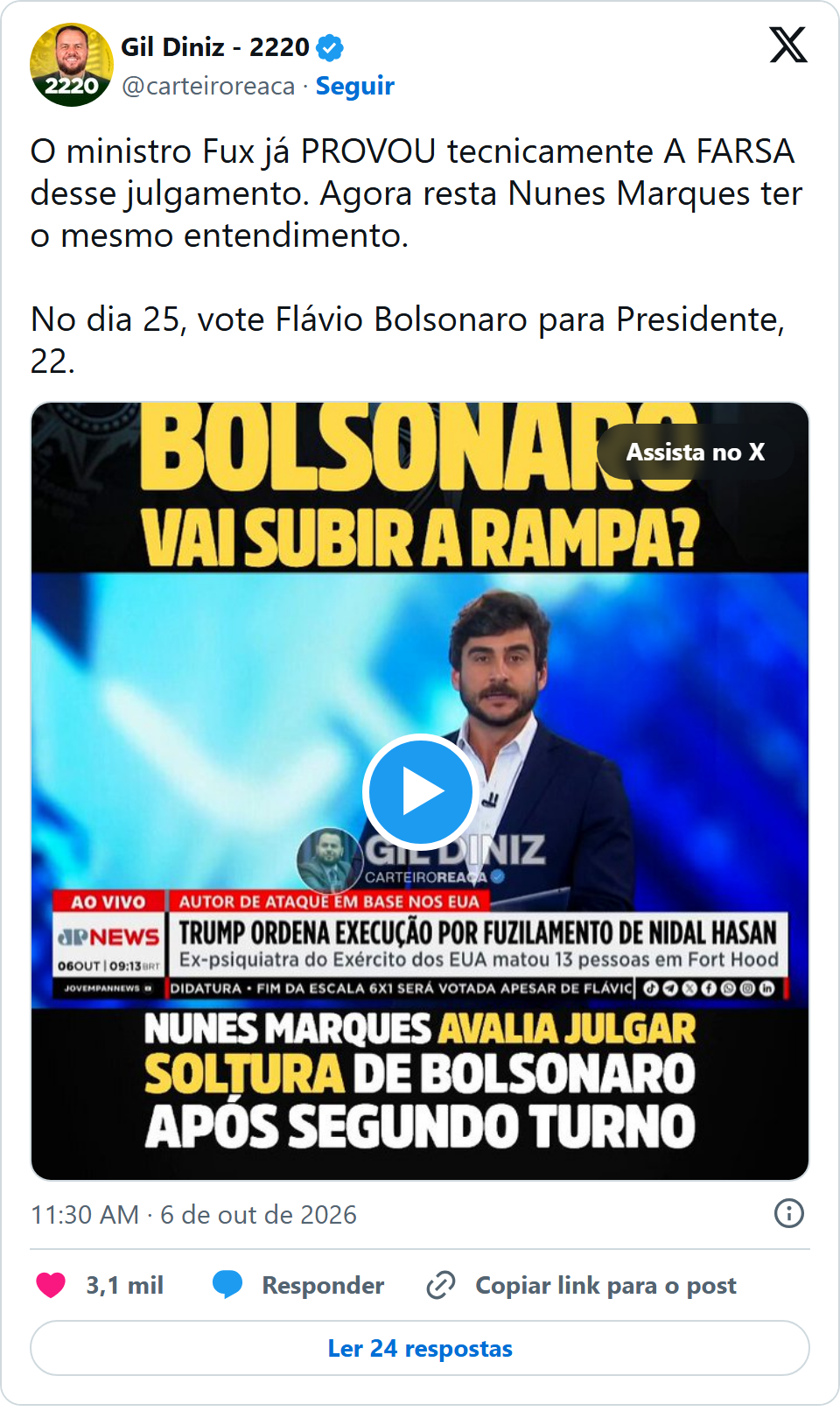 Print arquivado do post de Gil Diniz em 06/10/2026
