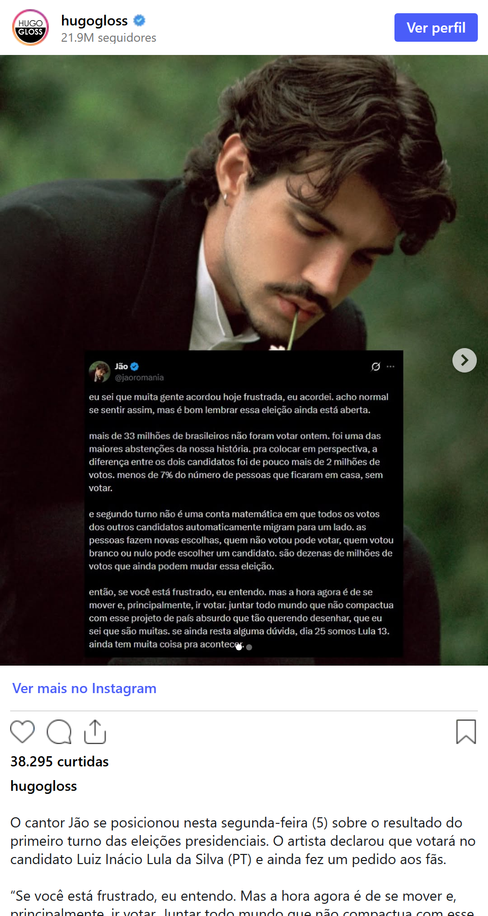 Print arquivado do post de Jão em 05/10/2026