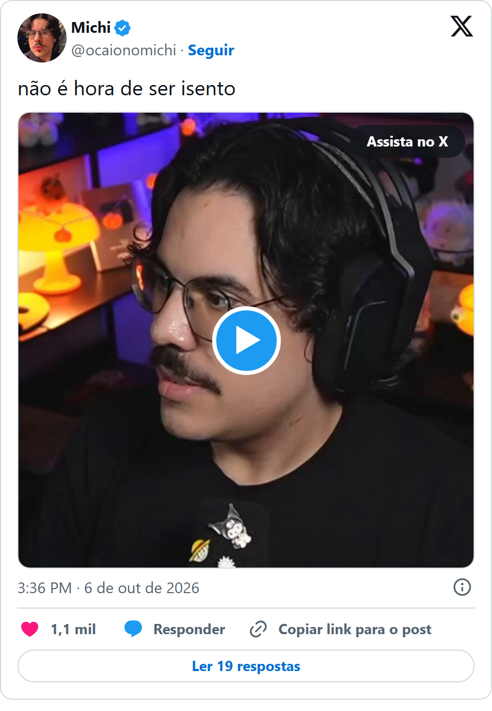 Print arquivado do post de Caio Nomichi em 06/10/2026