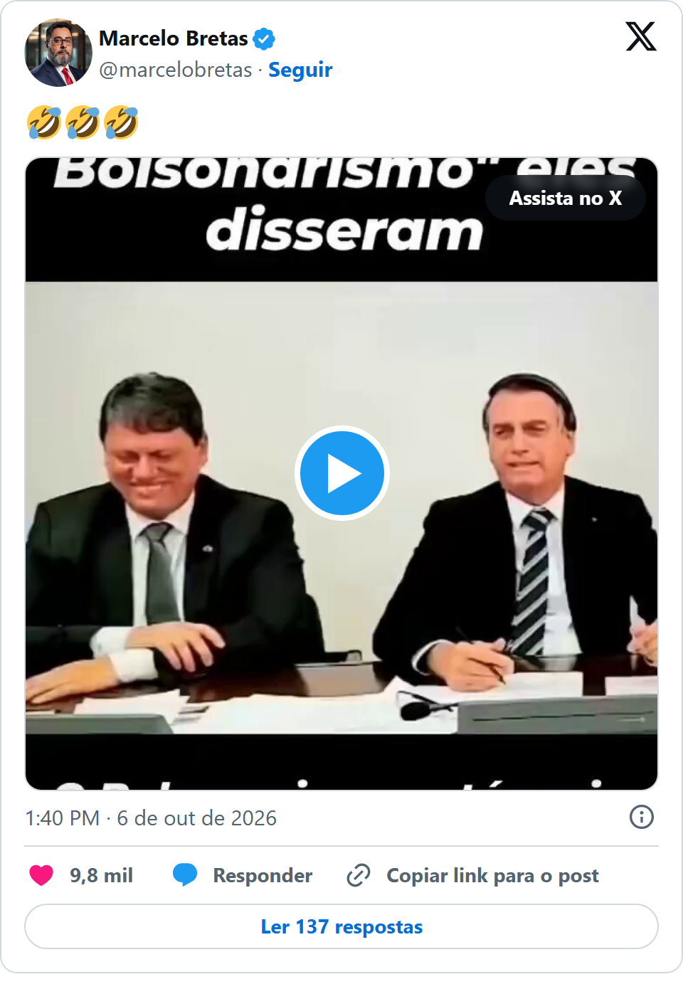 Print arquivado do post de Marcelo Bretas em 06/10/2026