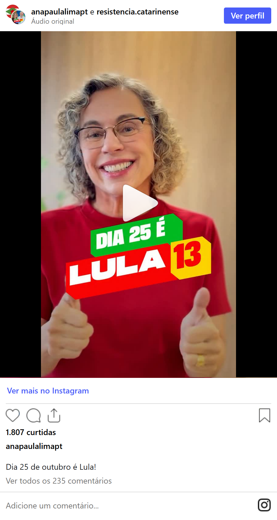 Print arquivado do post de Ana Paula Lima em 05/10/2026