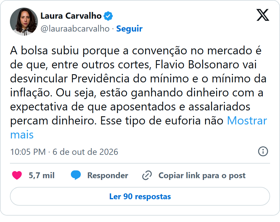 Print arquivado do post de Laura Carvalho em 06/10/2026