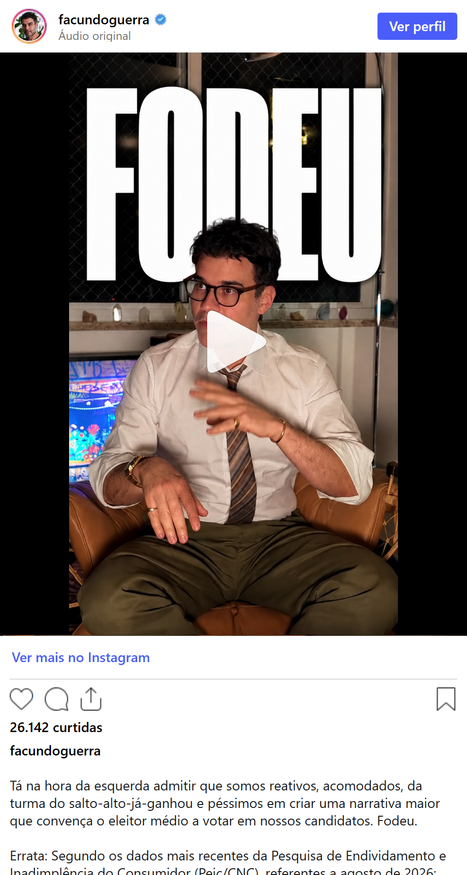 Print arquivado do post de Facundo Guerra em 21/09/2026