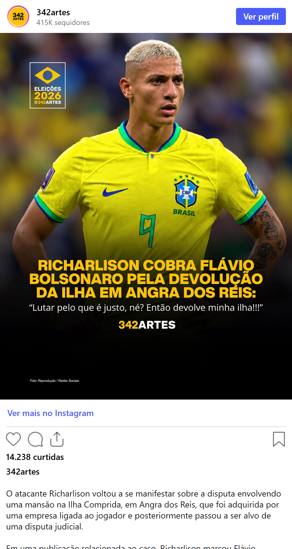 Print arquivado do post de Richarlison em 02/10/2026