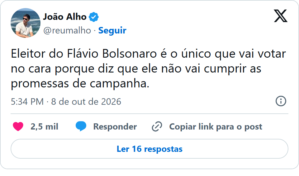Print arquivado do post de João Alho (Reumalho) em 08/10/2026