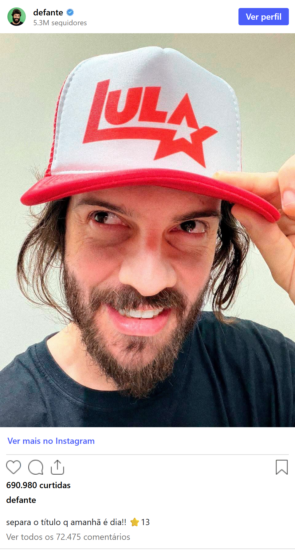 Print arquivado do post de Diogo Defante em 24/10/2026