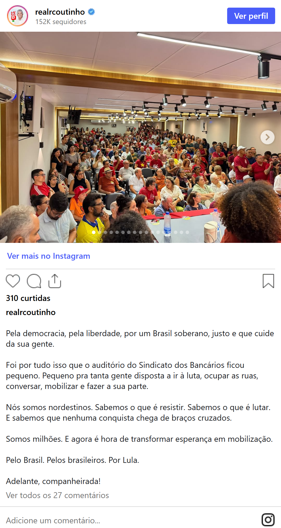Print arquivado do post de Ricardo Coutinho em 07/10/2026