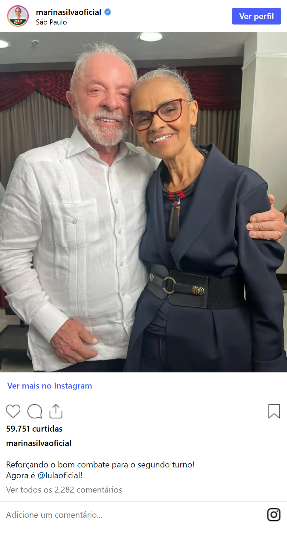 Print arquivado do post de Marina Silva em 05/10/2026