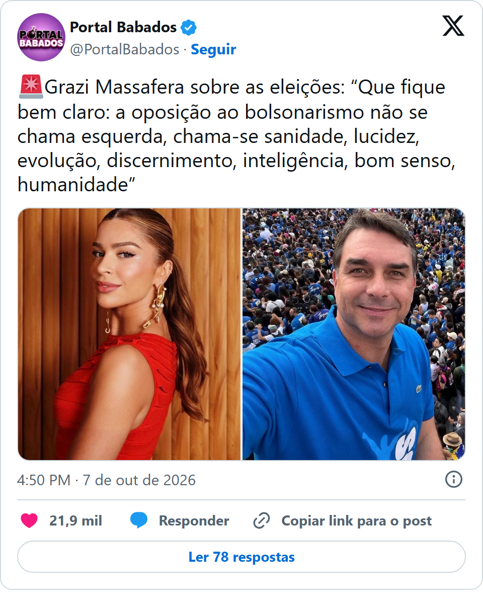 Print arquivado do post de Grazi Massafera em 07/10/2026
