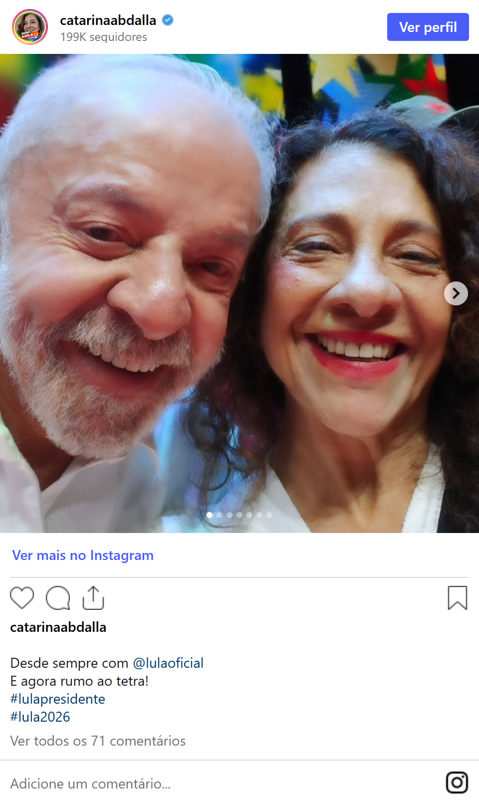 Print arquivado do post de Catarina Abdalla oficial em 02/10/2026