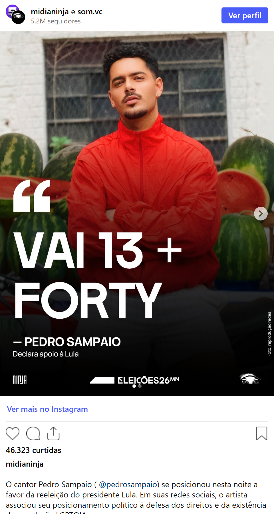 Print arquivado do post de Pedro Sampaio em 06/10/2026