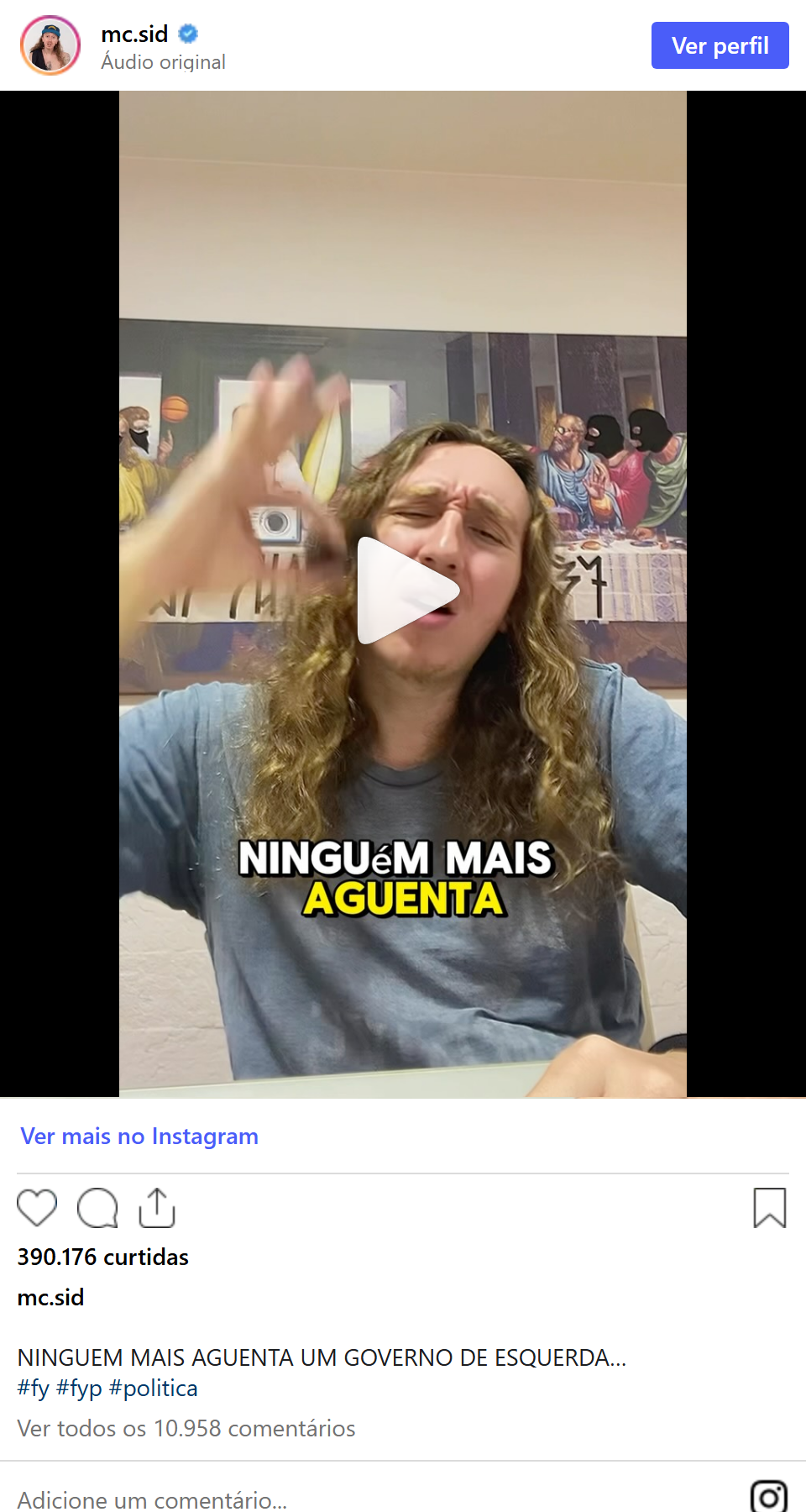 Print arquivado do post de MC Sid em 05/10/2026