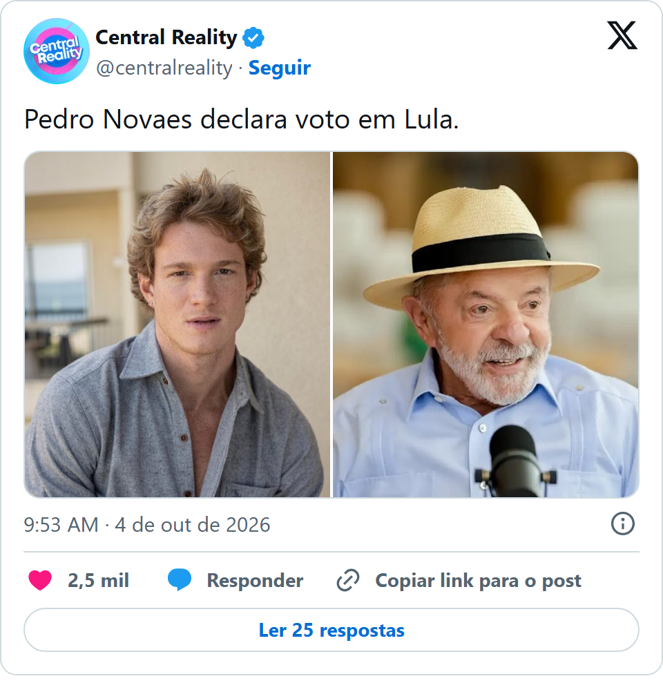 Print arquivado do post de Pedro Novaes em 04/10/2026