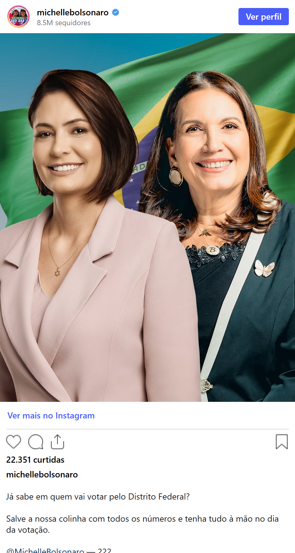 Print arquivado do post de Michelle Bolsonaro em 08/09/2026