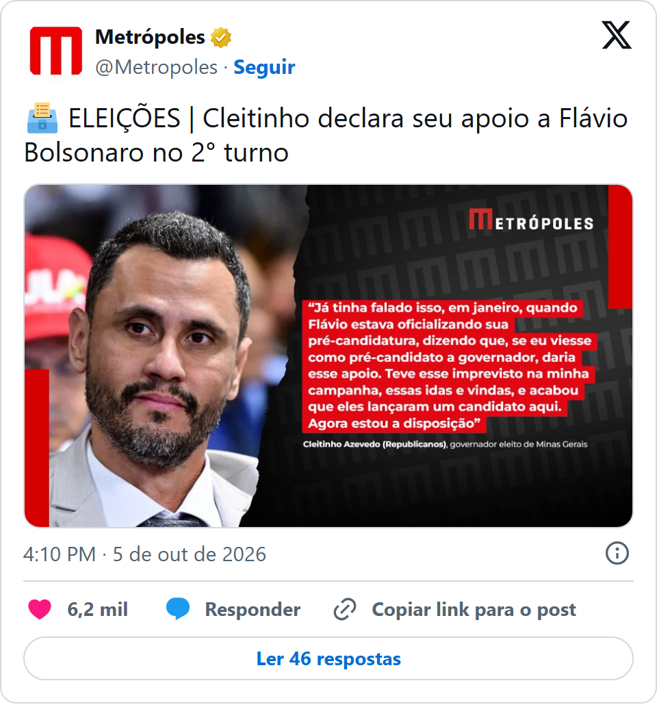 Print arquivado do post de Cleitinho em 05/10/2026