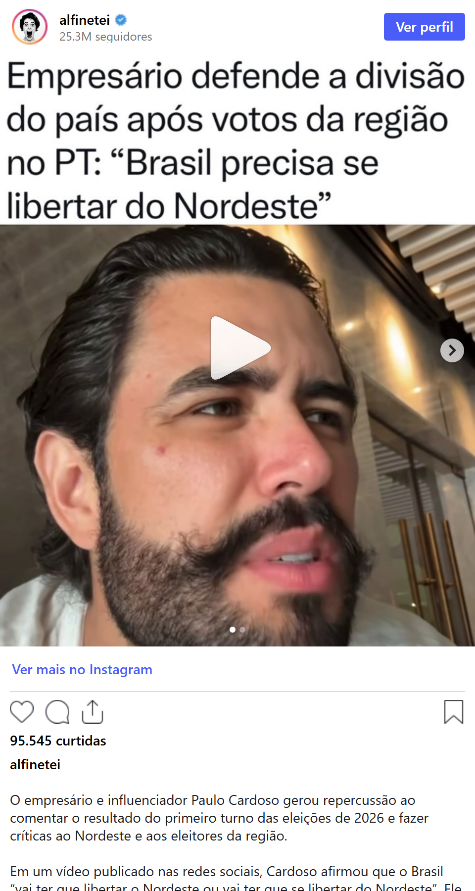 Print arquivado do post de Paulo Cardoso em 05/10/2026