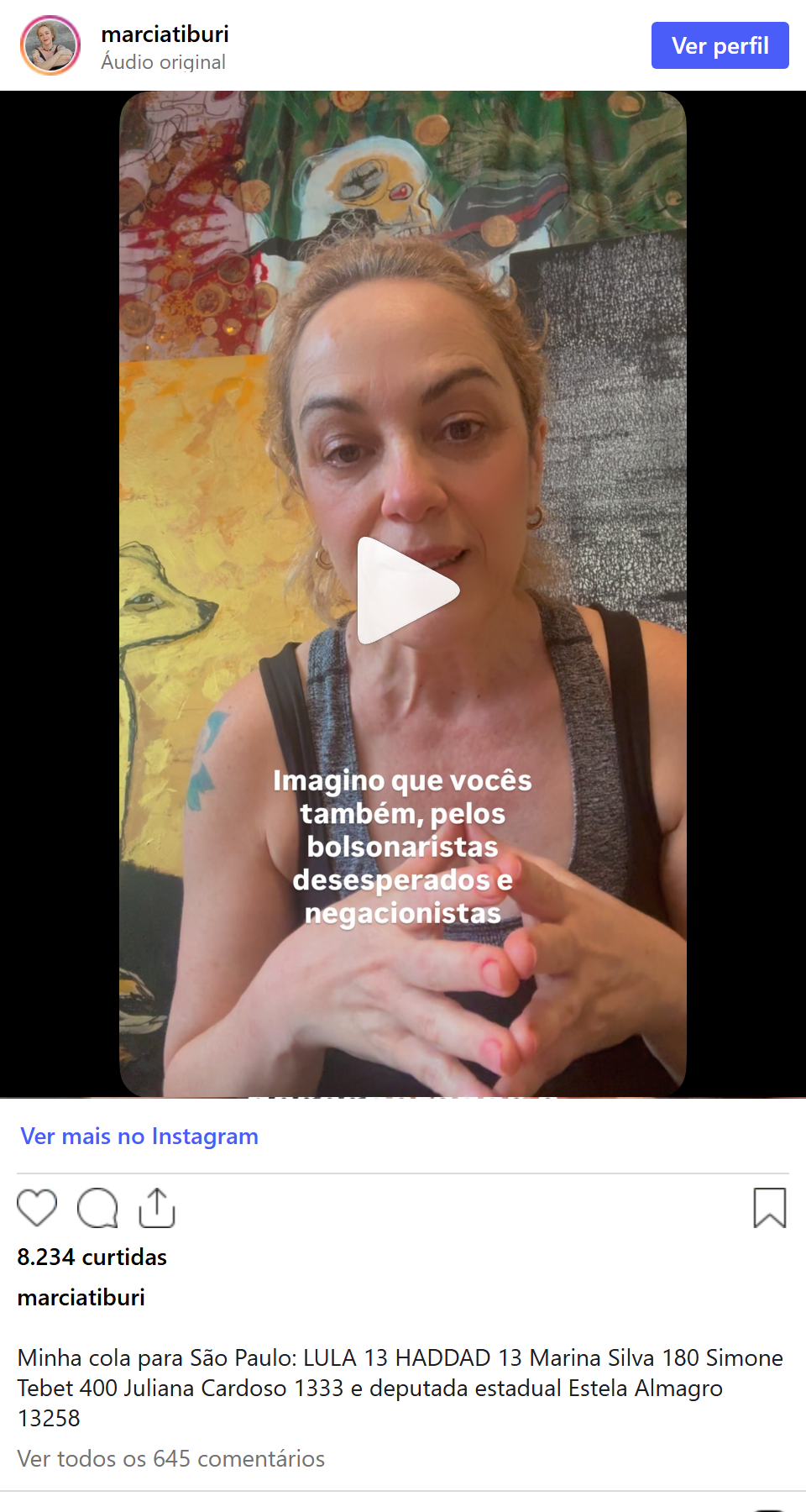 Print arquivado do post de Marcia Tiburi em 01/10/2026