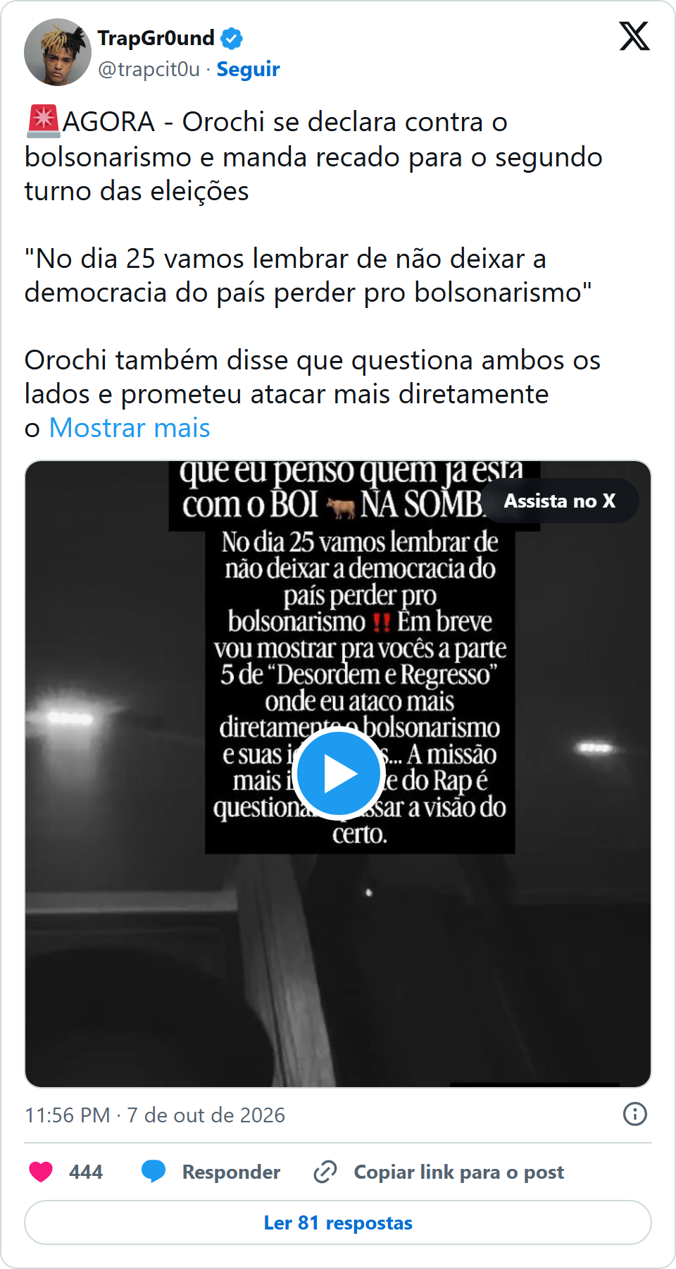 Print arquivado do post de Orochi em 07/10/2026