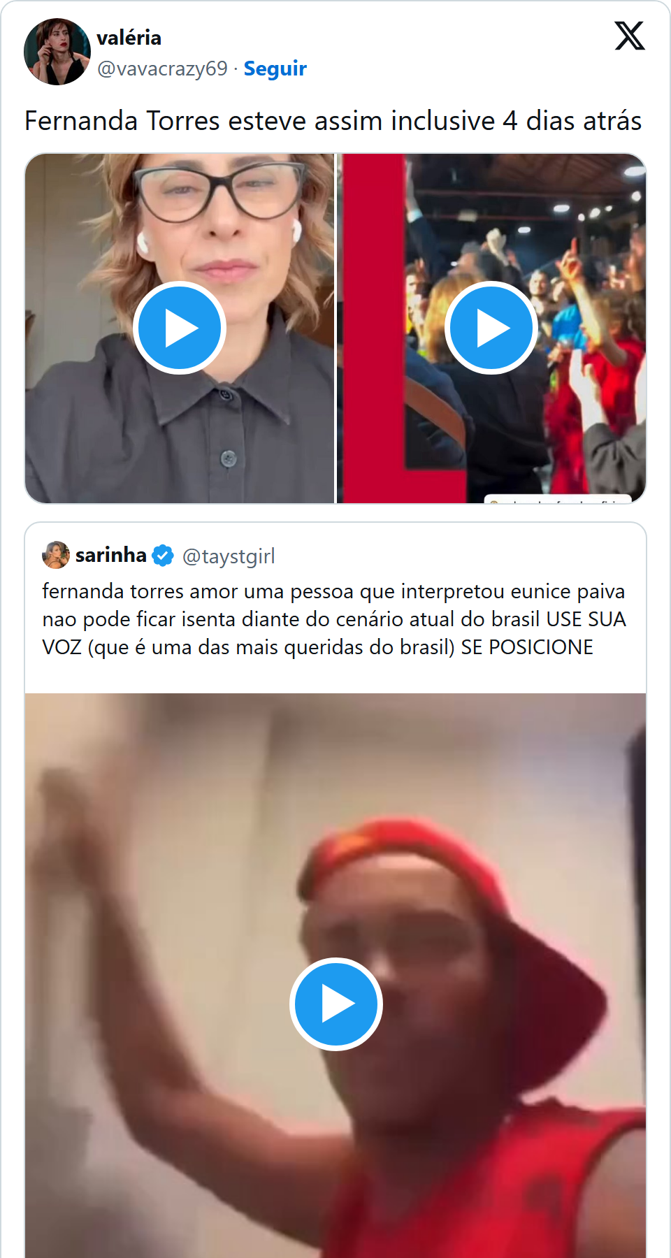 Print arquivado do post de Fernanda Torres em 07/10/2026