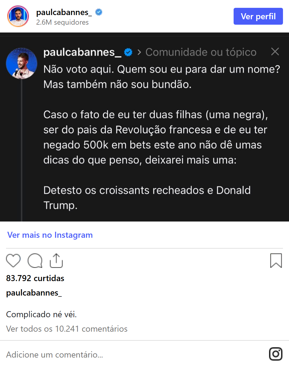 Print arquivado do post de Paul Cabannes em 07/10/2026