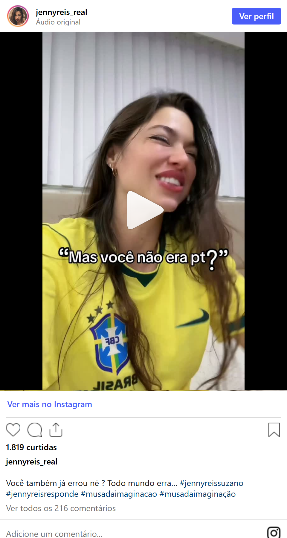 Print arquivado do post de Jenny Reis em 07/10/2026