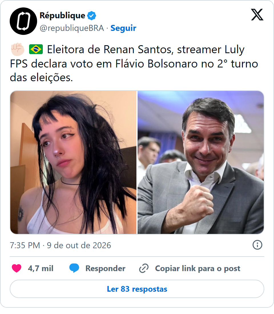 Print arquivado do post de Luly FPS em 09/10/2026